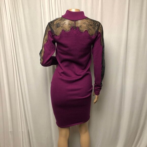 Venus Sweater Dress Size Small Purple Black Lace Bedazzled Sheer Turtleneck - Picture 4 of 6